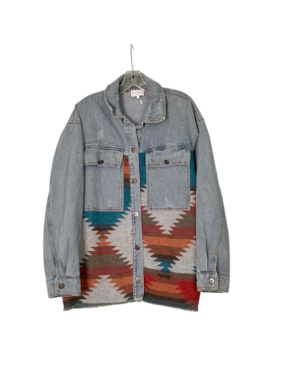 🌵Entro Boutique Aztec Native Denim Button Down Shacket/Jacket L🌵